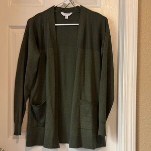 Time and Tru Dark Green Open Cardigan